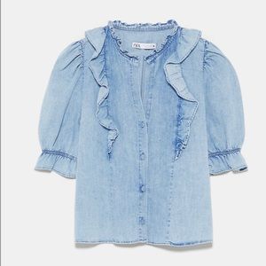 ZARA Ruffled Denim Blouse “The Katy Blouse” collection 8566/247 size Large
